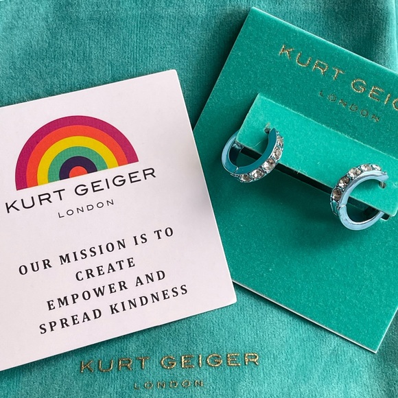 Kurt Geiger Jewelry - Kurt Geiger London, Crystal Pave Huggie Hoop Earrings, Light Blue, Metallic, NWT